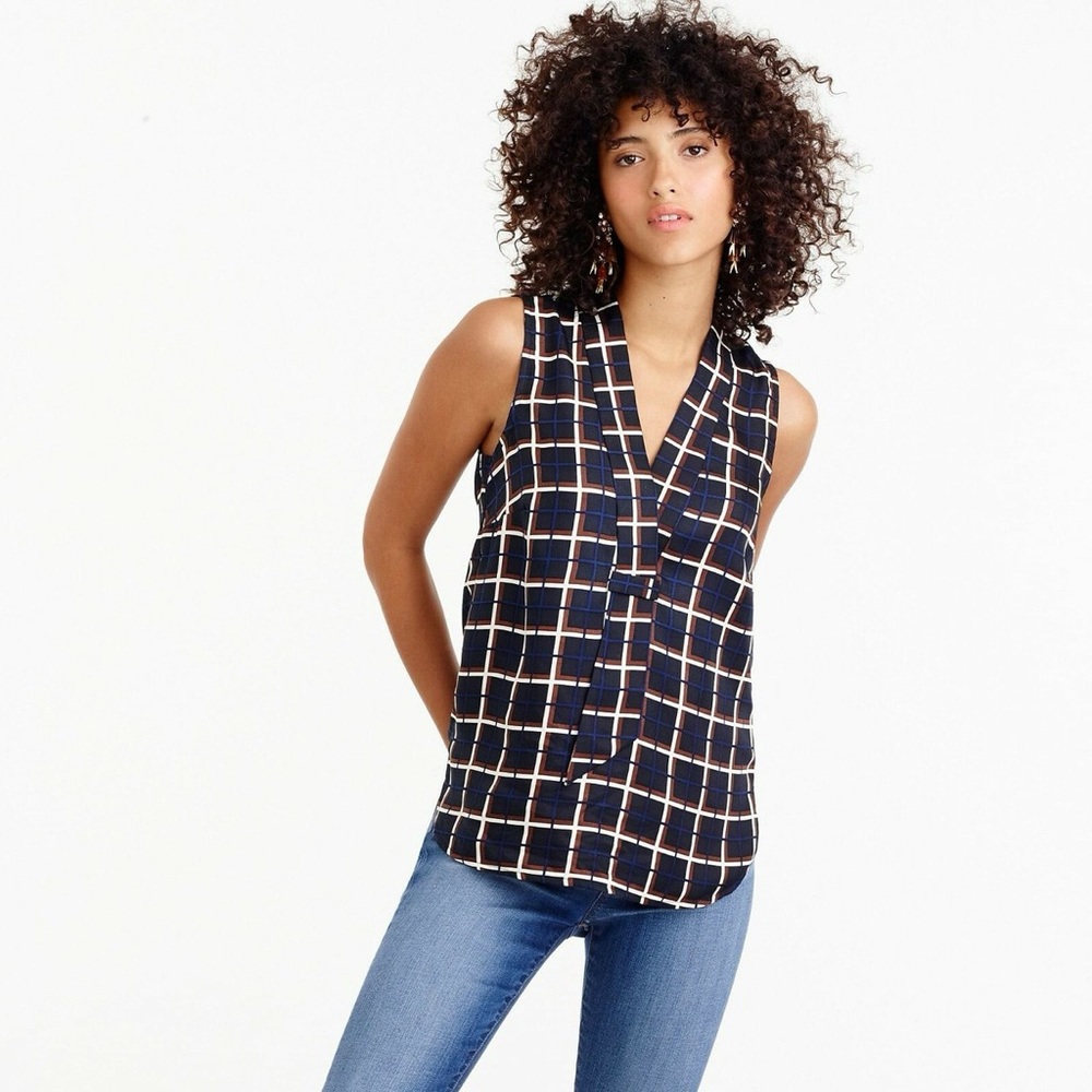 J. Crew Silk Twill Top in Windowpane Print